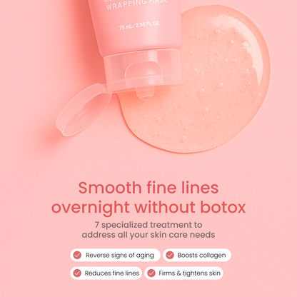 Collagen Night Wrapping Mask,Overnight Wrapping Mask,Peel Off Face Mask,Elasticity and Hydration Care,2.53 fl.oz(Brush Included)